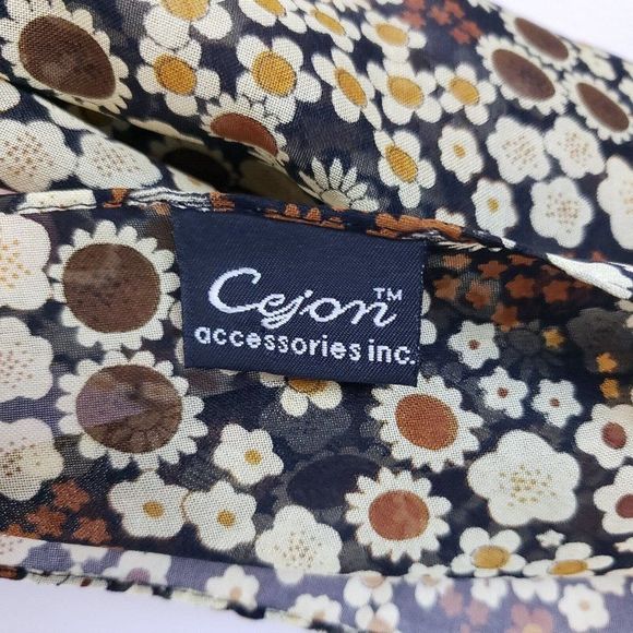 Vintage Brown Earthtone Flower Pattern Cejon Scarf 60" long EUC - Picture 3 of 3